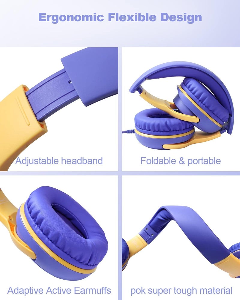 awatrue Kids Headphones Wired with Microphone for ipad Computer Laptop for Boys Girls Volume Limit Foldable Over Ear Headset for School 3.5mm Jack - Image 2